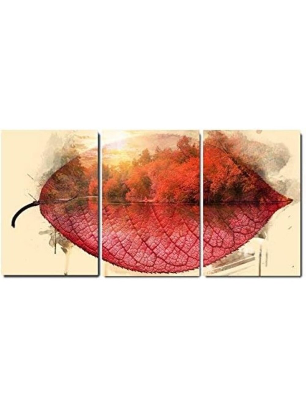 3 Piece Abstract Canvas Wall Art - Fall Trees & Lake - Modern Framed Decor 24x36